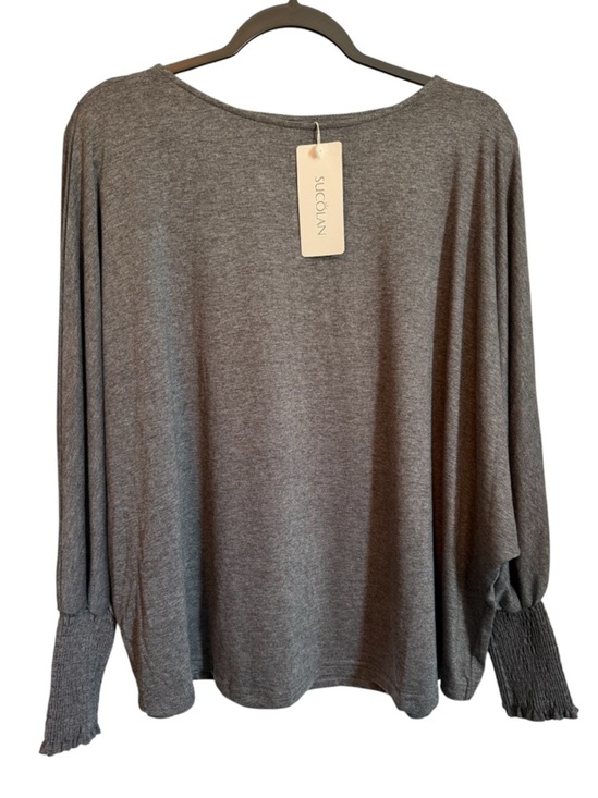 Sucolan Tops - Gray Long-Sleeve Smocked Cuff Women's Top